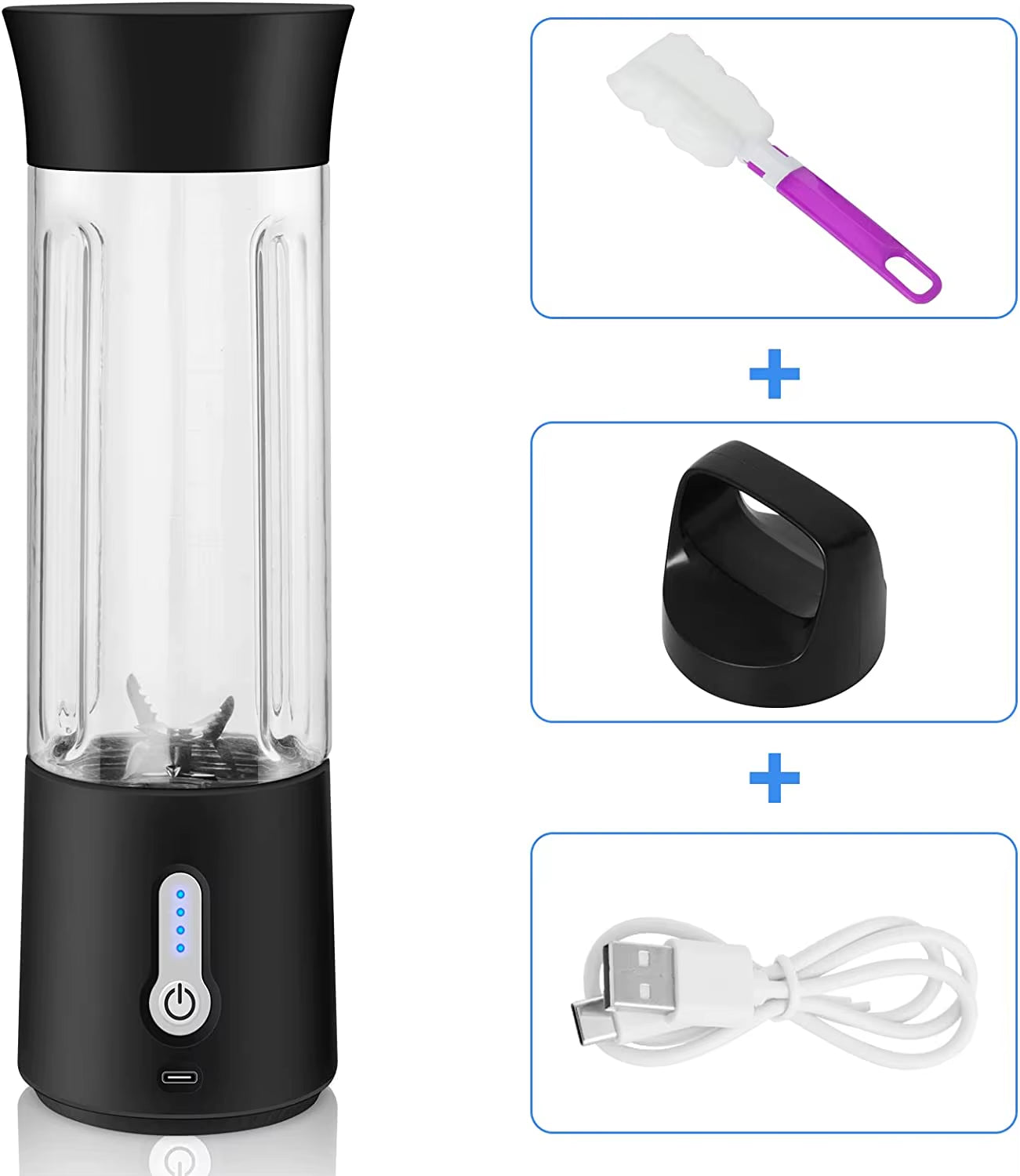 Mini Blender for Shakes and Smoothies 500Ml Personal Blender with Rechargeable USB Two Bottles Travel Blenders