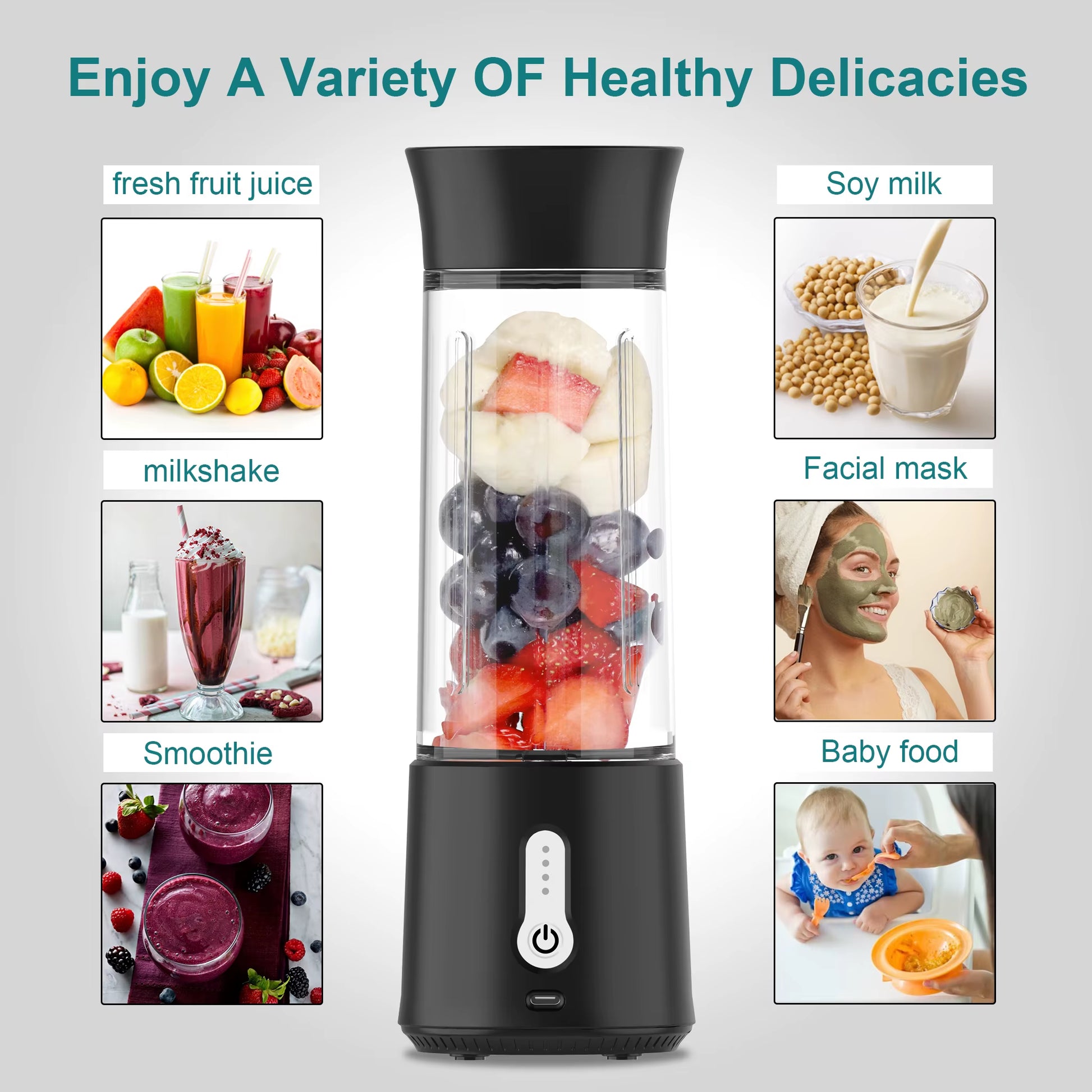 Mini Blender for Shakes and Smoothies 500Ml Personal Blender with Rechargeable USB Two Bottles Travel Blenders